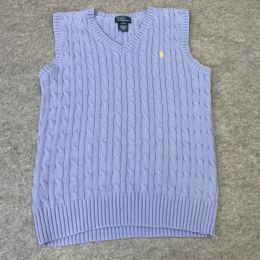 Polo Ralph Lauren Sweater Vest Boys L (14-16) Cable Knit Cotton V-Neck Blue